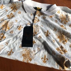 Brand New Avirex White Polo Size XL, Gold Designs